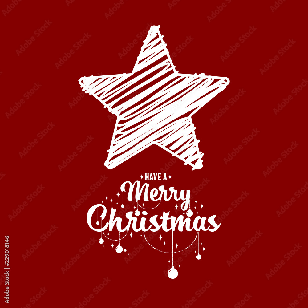 Poster christmas phase text and star with santa beard and ornaments with symbol design on background