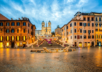 Fototapeta premium Piazza de spagna in Rome, italy. Spanish steps in the morning. Rome architecture and landmark.