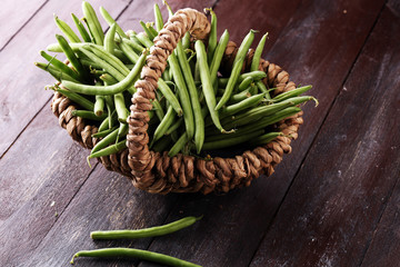 healthy green beans from farmer market or bush beans.