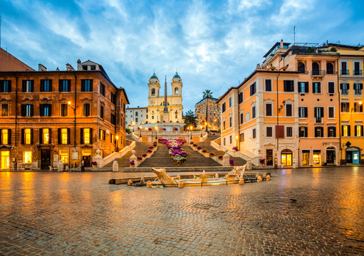 Fototapeta Piazza de spagna in Rome, italy. Spanish steps in the morning. Rome architecture and landmark.