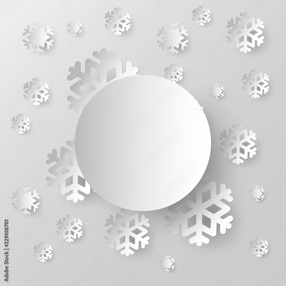 Poster white paper vector snowflake on white ornate background with merry christmas phase text