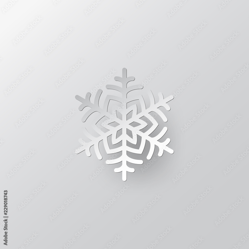 Poster white paper vector snowflake on white ornate background with merry christmas phase text