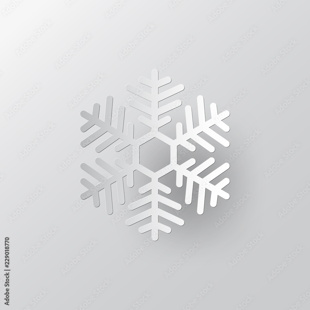 Poster white paper vector snowflake on white ornate background with merry christmas phase text