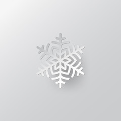 White paper vector snowflake on white ornate background with merry christmas phase text