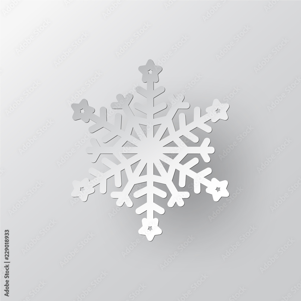 Poster white paper vector snowflake on white ornate background with merry christmas phase text