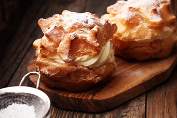 cream puffs. homemade pastry cream puff.