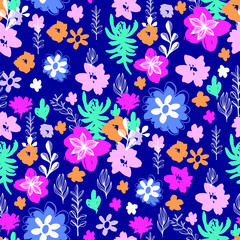 Beautiful Exotic Flowers and Leaves Pattern Vector  Illustration for Surface , Invitation , Notebook, Banner , Wrap Paper ,Textiles, Cover, Magazine ,Postcard Background ,Textile , Wallpaper, Fashion 