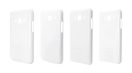 White smartphone case on isolated background with clipping path. Plastic cover for your design.