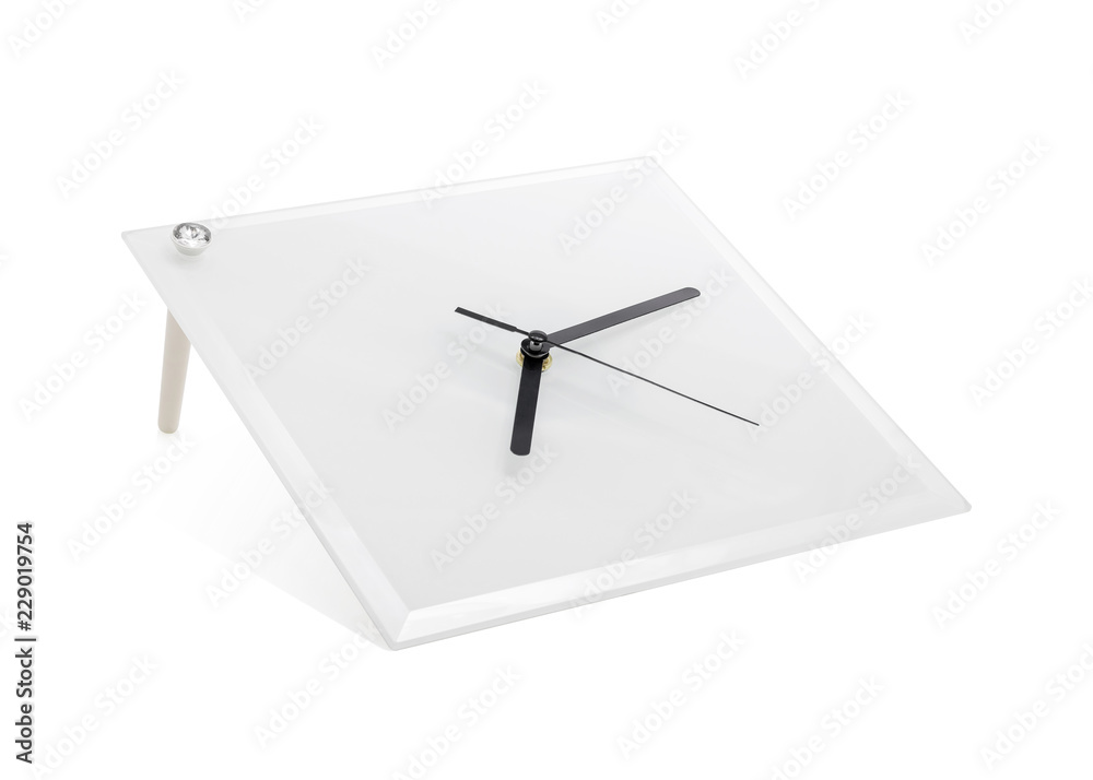 Poster Modern clock isolated on white background. Mirror frame in clock template. ( Clipping paths )