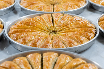 Delicious Turkish sweet, baklava with green pistachio nuts