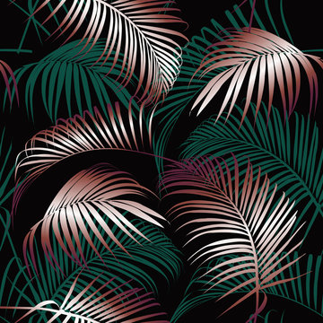 vector seamless beautiful artistic darkt tropical pattern with exotic forest.
