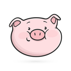 Smiling emoticon icon. Cute emoji pig is smiling.