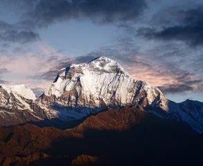Crédence de cuisine en verre imprimé Everest Mont Dhaulagiri au coucher du soleil- vue depuis Poon Hill sur le circuit de l& 39 Annapurna Trek au Népal Himalaya