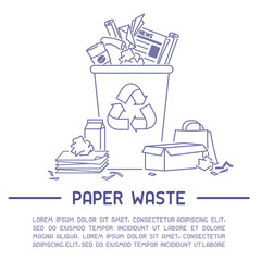 Waste paper information booklet. Line style vector illustration. There is place for your text