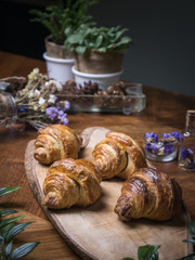 Fototapeta na wymiar Fresh croissant a flaky, viennoiserie pastry.