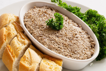 pate made of honey agarics, porcino, onion, garlic, cream cheese and brendy served with bread and...