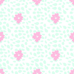 Abstract Shapes and Flowers Hand Drawn Seamless Pattern  Beautiful Pattern Background . Hipster Stylish Pattern ,Trendy Fantasy Freehand Brush Strokes Composition