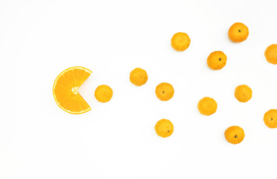 Orange fruit on white.creativety and funny concepts