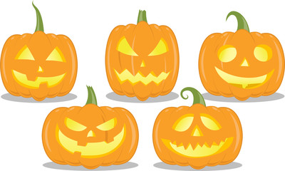 Set of halloween pumpkins isolated , funny, angry faces
