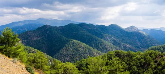 Vlies Fototapete Zypern Panoramic top view of Troodos mountains range, Cyprus