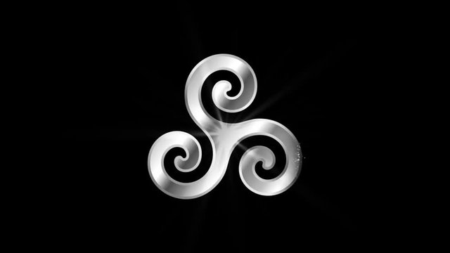 Triskelion or Triskele Religious symbol Particles Animation, Magical Particle Dust Animation of Religious Triskelion Sign with Rays.