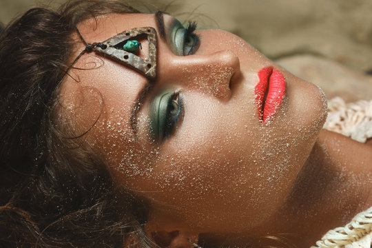 Gorgeous model in image of Red indian woman