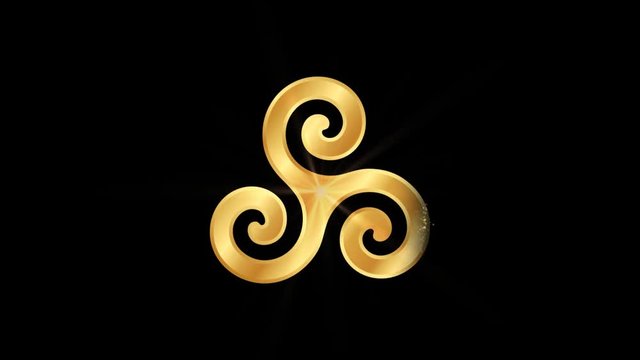 Triskelion or Triskele Religious symbol Particles Animation, Magical Particle Dust Animation of Religious Triskelion Sign with Rays.
