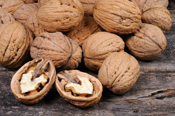 Walnuts. Front view.