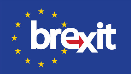 Brexit, EU visual design with EU sign and a red arrow to reflect Britains headed direction