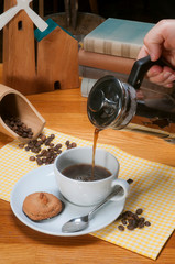 preparing coffee with french press coffee maker