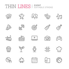 Fototapeta premium Collection of event related line icons. Editable stroke