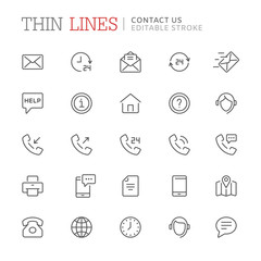 Collection of contact us related line icons. Editable stroke