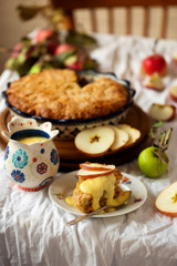 Irish apples cake with custard.  rustic style