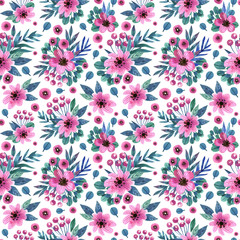 Fototapeta na wymiar Floral seamless pattern with watercolor flowers