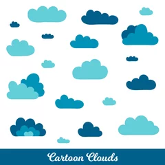Tuinposter Vector Illustration. Set of Isolated cartoon cloud. Cloud with different dicoration elements for background, poster, card © Olha