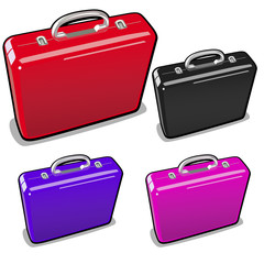 A set of briefcases in different colors isolated on a white background. Vector illustration.