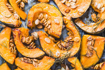 Pumpkin baked and herbs.