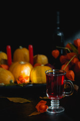 Glass wine tea juice red drink halloween thanksgiving autumn composition