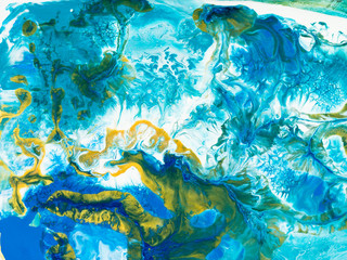 Naklejka na ściany i meble Blue and gold creative abstract hand painted background, marble texture