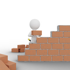 Stick figure building a brick wall