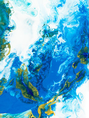 Blue and gold creative abstract hand painted background, marble texture, abstract ocean