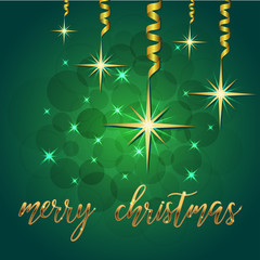 Brilliant Vector illustration of Stars and sparkles on green background