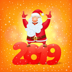 Santa Claus with the symbol of 2019 cartoon character greeting card template