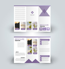 Brochure template. Business trifold flyer.  Creative design trend for professional corporate style. Vector illustration. Purple color.