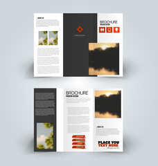 Brochure template. Business trifold flyer.  Creative design trend for professional corporate style. Vector illustration. Black and red color.
