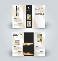 Brochure template. Business trifold flyer.  Creative design trend for professional corporate style. Vector illustration. Black and brown color.