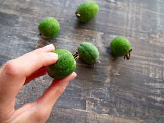 ripe, fresh feijoa on the table