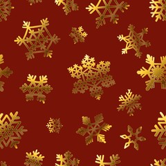 Gold snowflakes on red for gift box papper pattern
