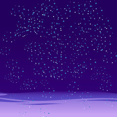 Background of falling snow on the night sky. Winter backdrop for banner, greeting, Christmas and New Year card, invitation, postcard.