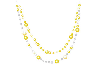 Vector beads isolated on white background. Gold and silver christmas decoration. Beautiful garland for holiday design.